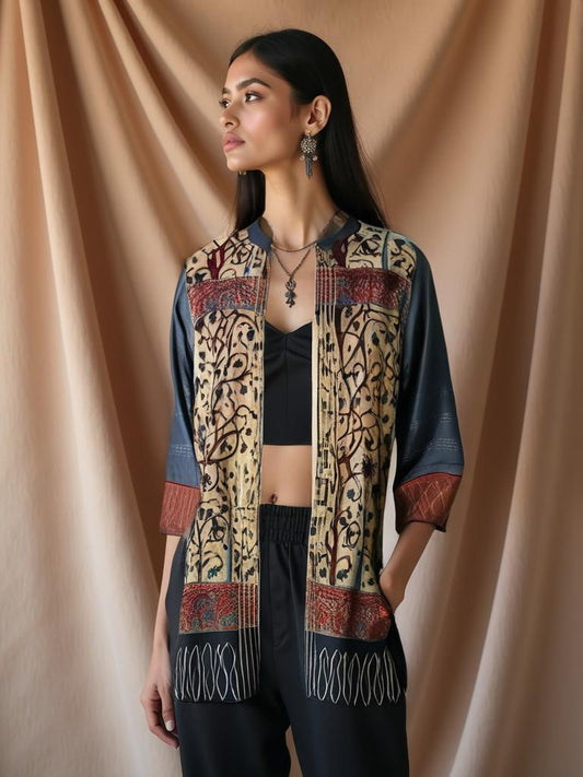 Formal Silk Ajrakh Short Jacket VISHAL KAPUR STUDIO