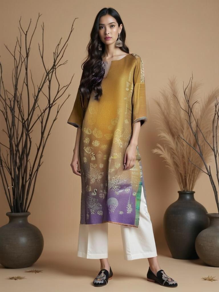 Semistitched Chanderi Casual kurta