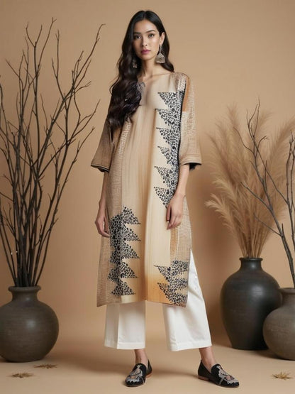 Semistitched Cotton Block Printed Kurta VISHAL KAPUR