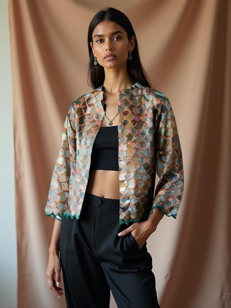 Formal Silk organza embroidered blouse Jacket