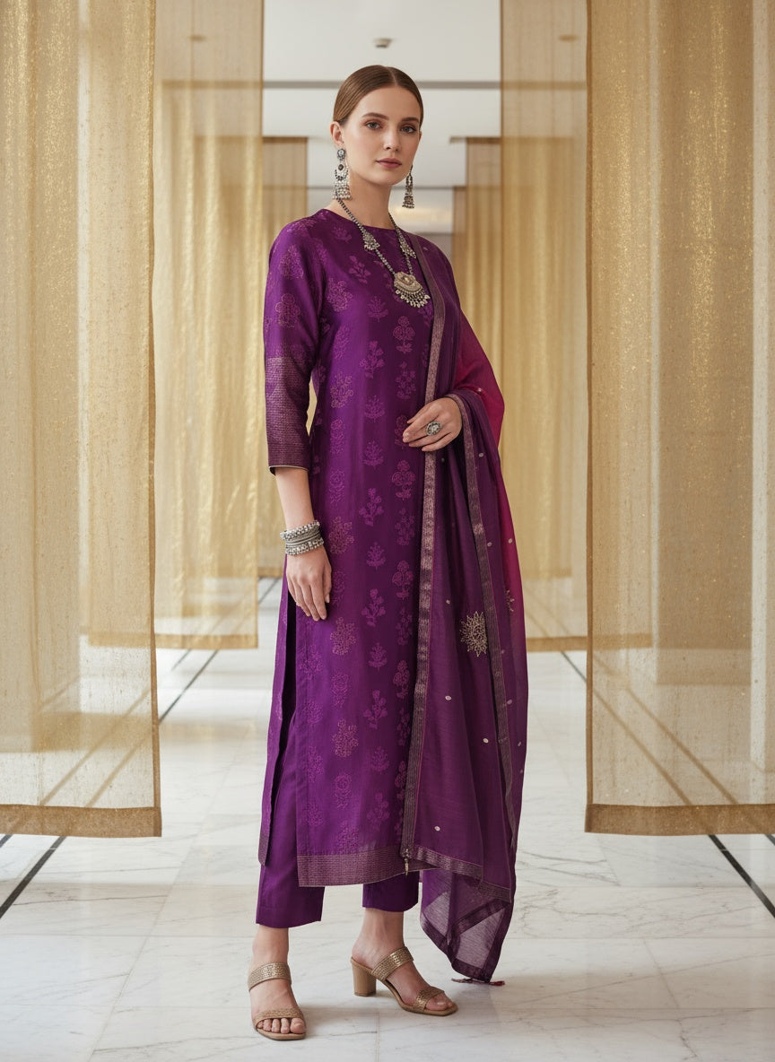 Semi Stitched Formal chanderi Suitset