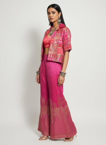 Semi Stitched Chanderi dress with cropped blazer
