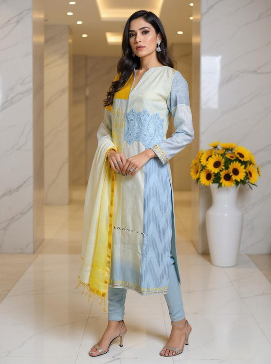 Semi Stitched Formal chanderi Suitset