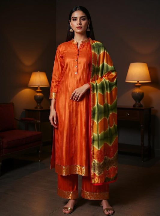 Semi Stitched Formal chanderi Suitset