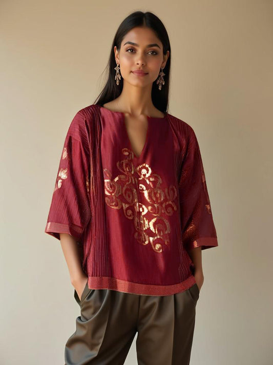 Semistitched Chanderi Zariwoven Short Tunic