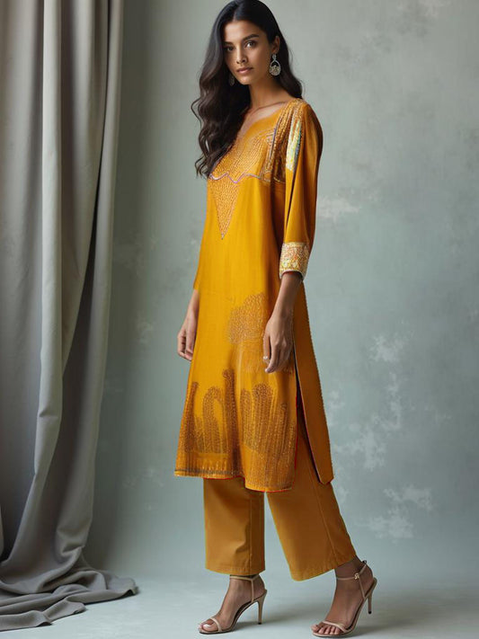 Semi Stitched Formal Chanderi kurta