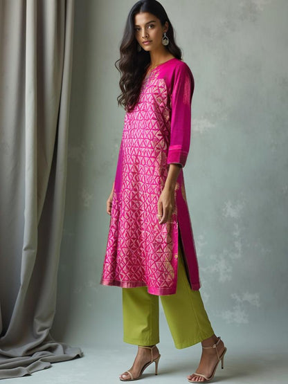 Semi Stitched Formal Chanderi kurta