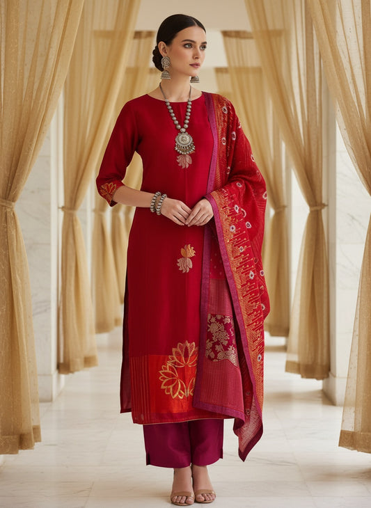 Semi Stitched Formal chanderi Suitset