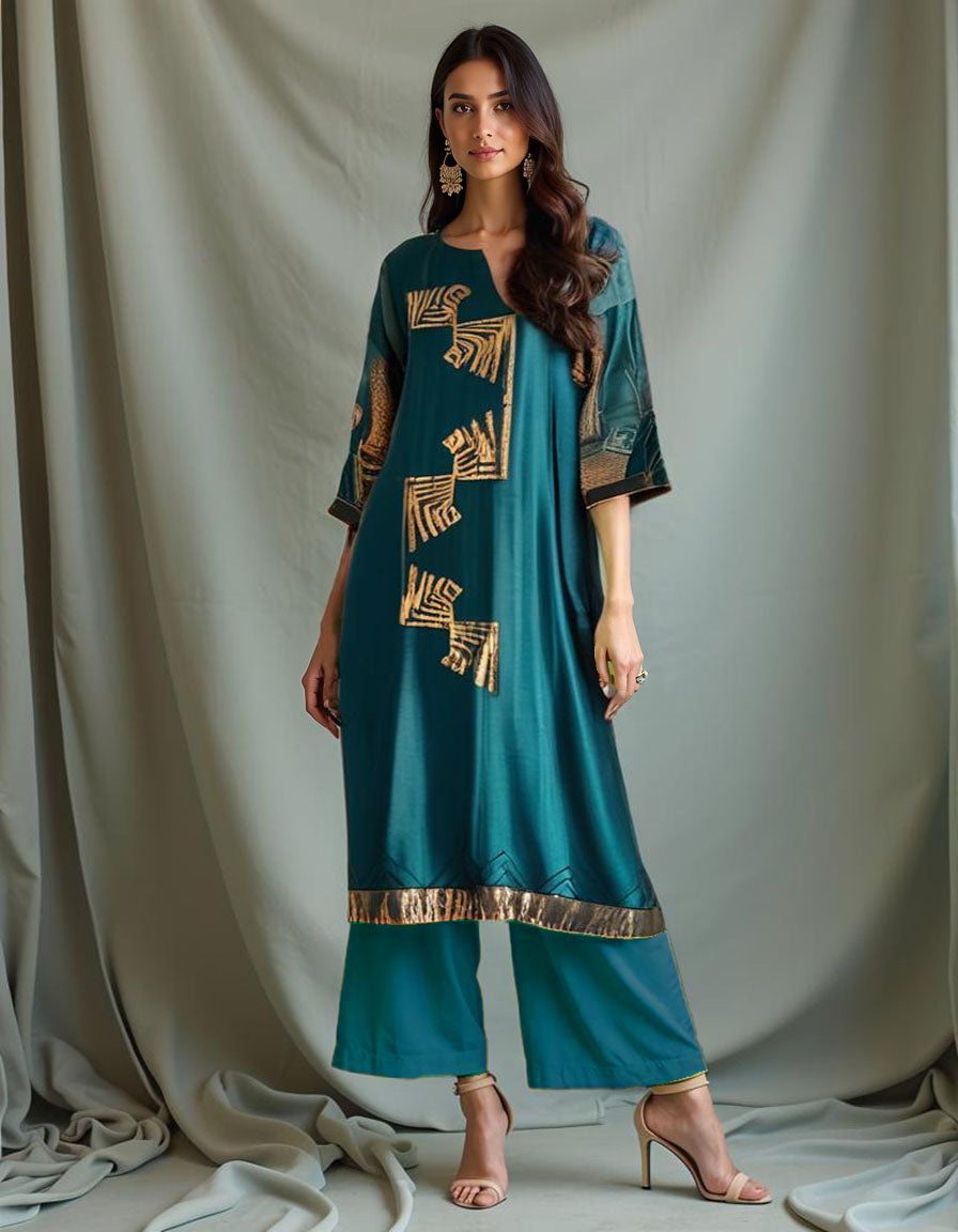 Semi Stitched Formal Chanderi kurta