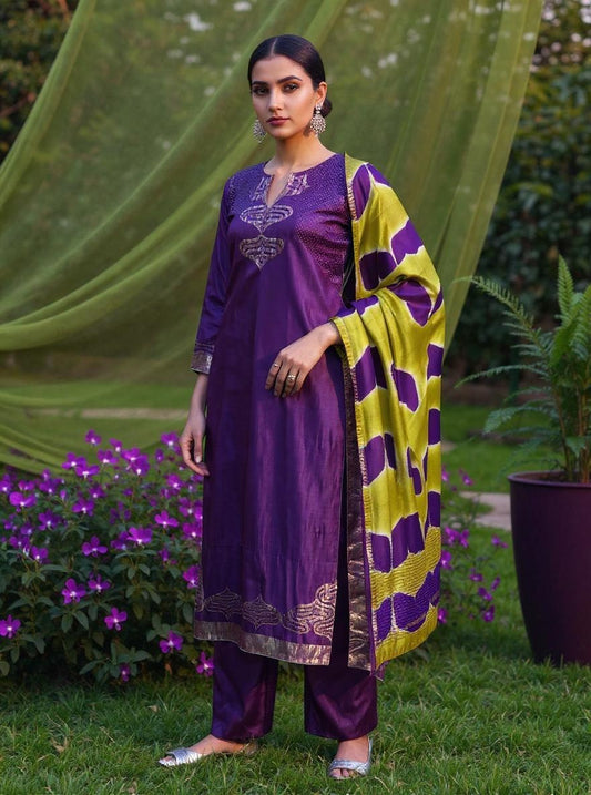 Semi Stitched Formal chanderi Suitset