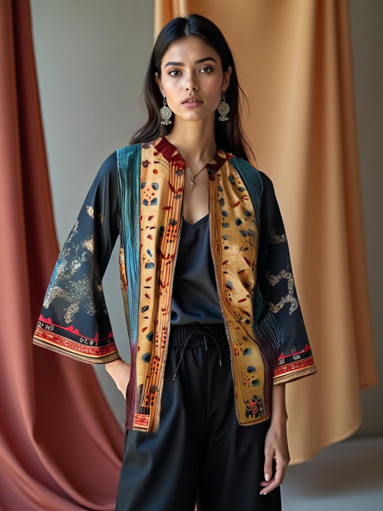 Stitched Silk Ajrakh Short Jacket