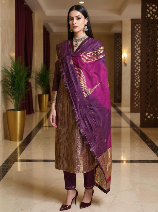 Semi Stitched Formal chanderi Suitset