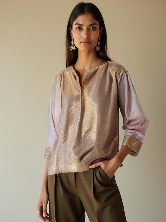 Semistitched Chanderi Zariwoven Short Tunic