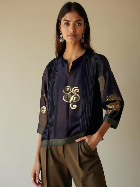 Semistitched Chanderi Zariwoven Short Tunic