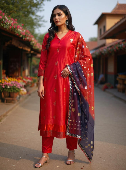 Semi Stitched Formal chanderi Suitset
