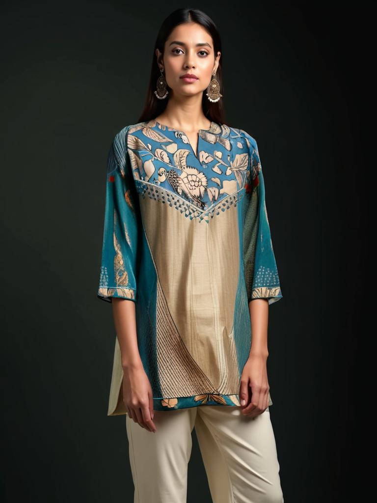 Semistitched Chanderi Kalamkari Short Tunic