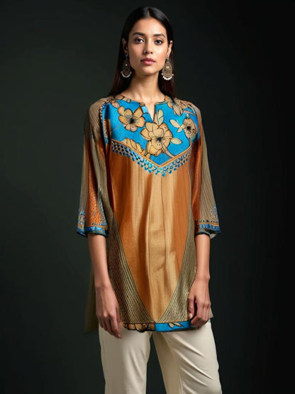 Semistitched Chanderi Kalamkari Short Tunic