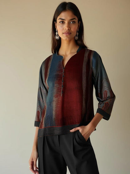 Stitched Chanderi Silk Ajrakh Formal Ɓlouse