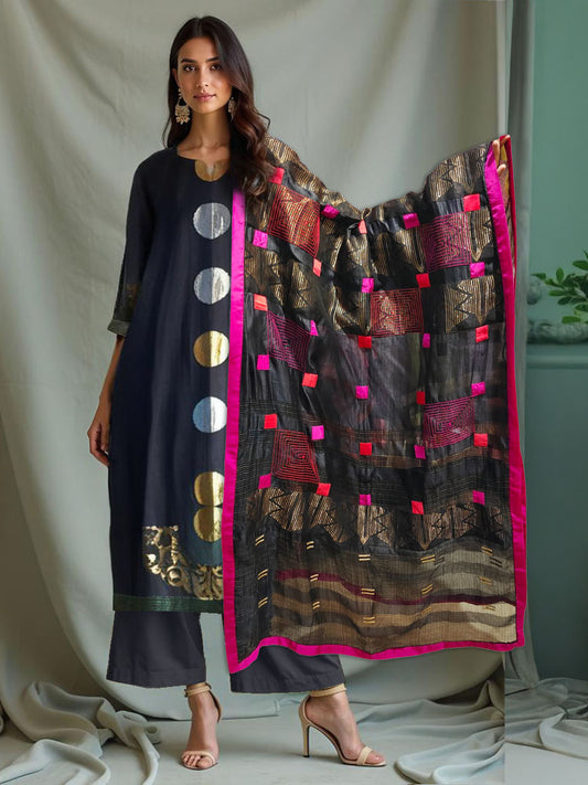 Semi Stitched Formal Chanderi Suit Set