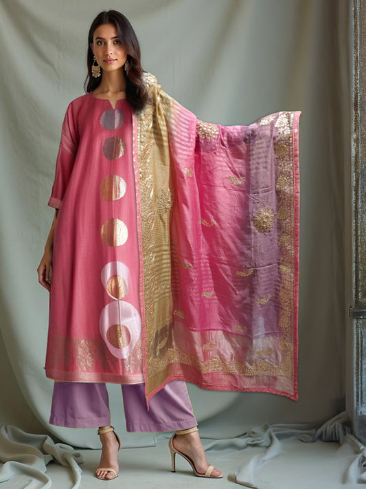 Semi Stitched Chanderi Formal Suitset