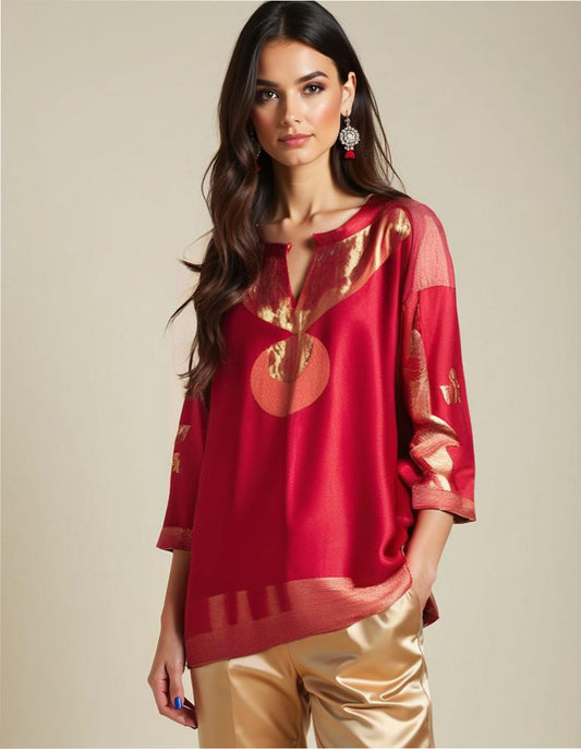 Semistitched Chanderi Zariwoven Short Tunic