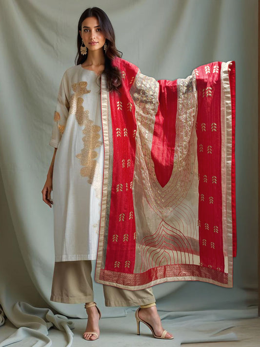 Semi Stitched Chanderi Formal Suitset