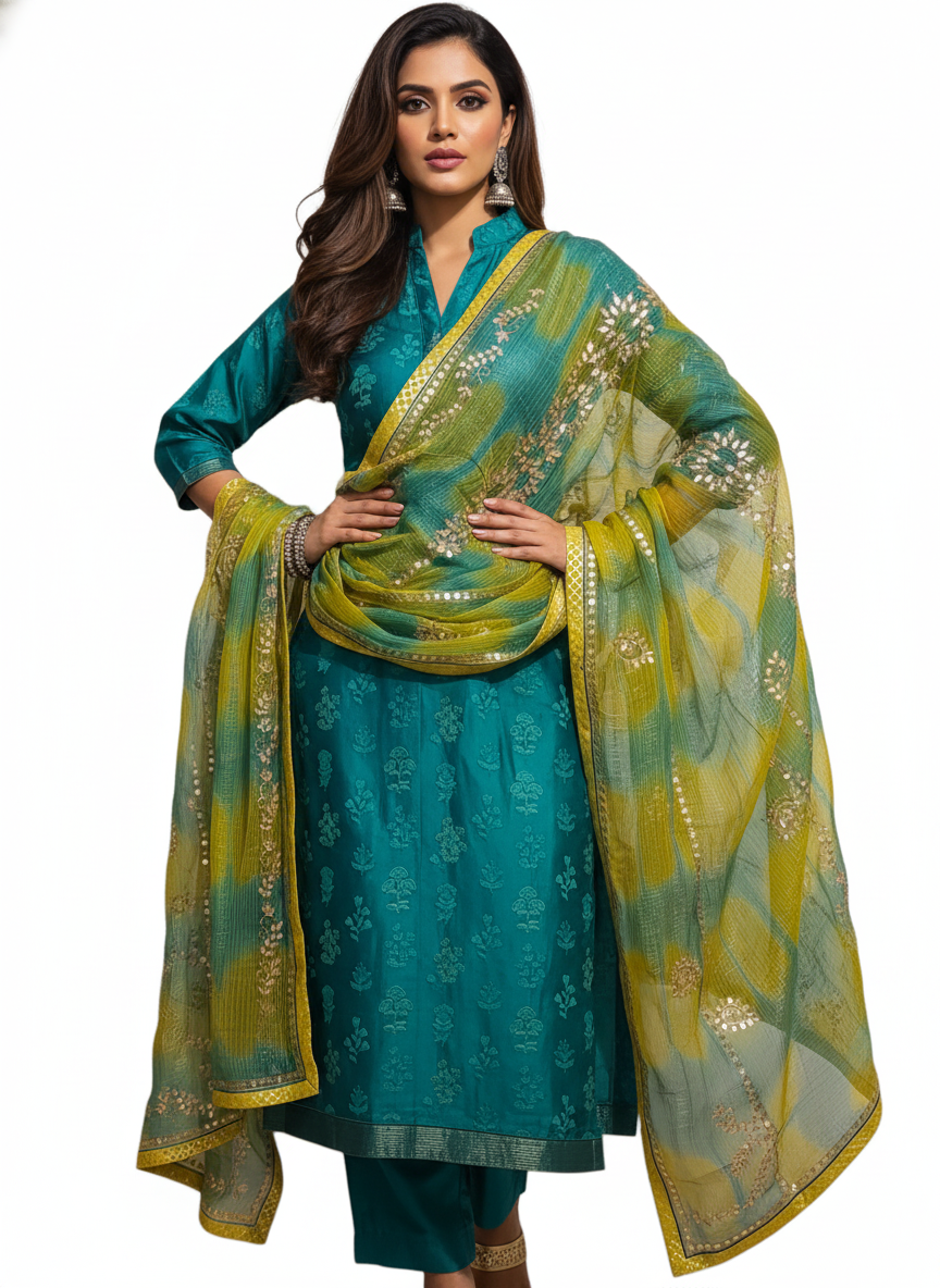 Semi Stitched Formal chanderi Suitset