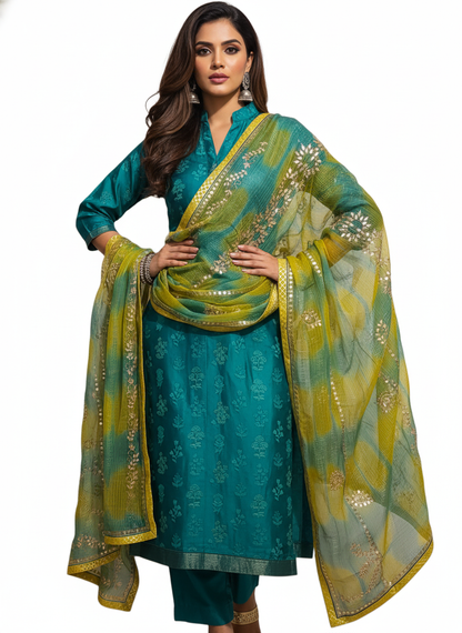 Semi Stitched Formal chanderi Suitset