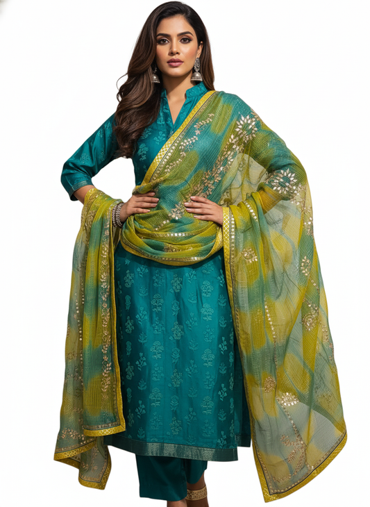 Semi Stitched Formal chanderi Suitset