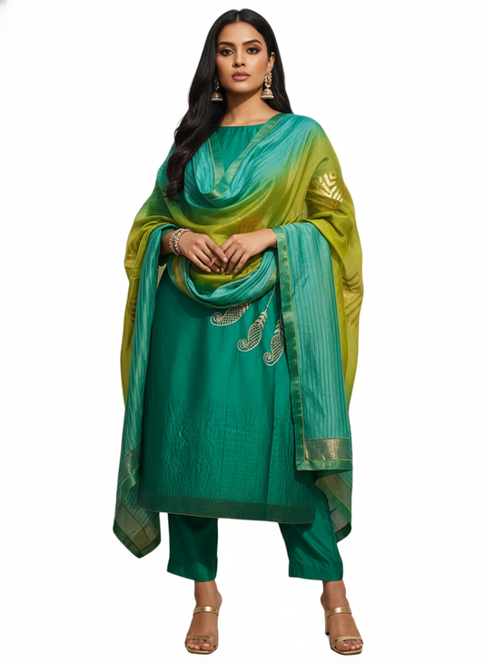 Semi Stitched Formal chanderi Suitset