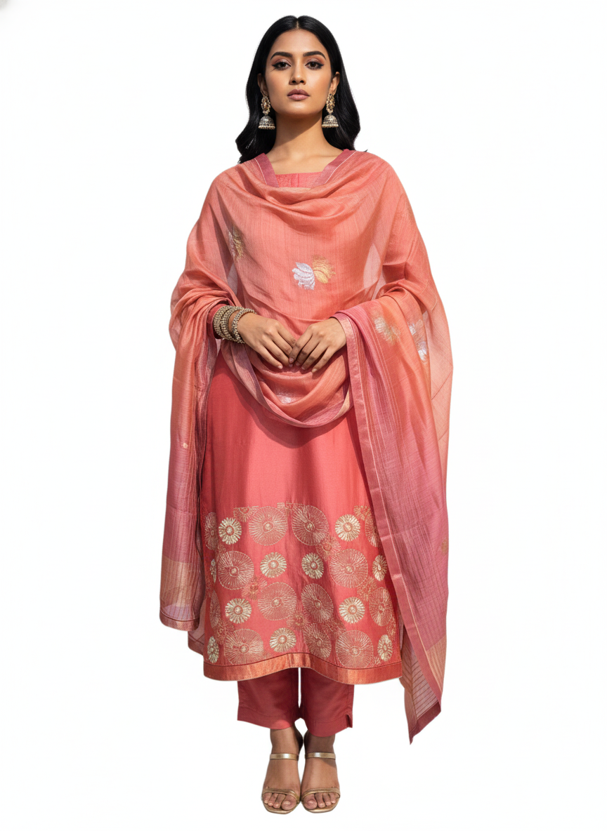 Semi Stitched Formal Chanderi Suitset