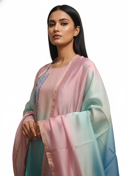 Semi Stitched Chanderi Casual Suitset