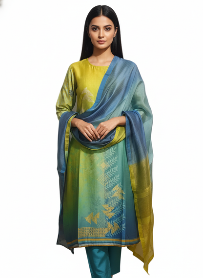 Semi Stitched Chanderi Casual Suitset
