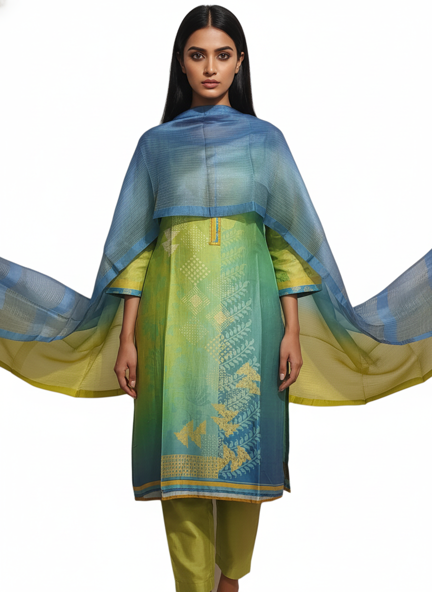 Semi Stitched Chanderi Casual Suitset