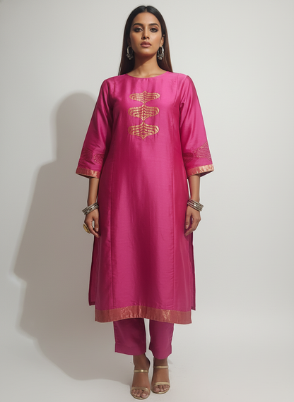 Semi Stitched Formal chanderi Kurta