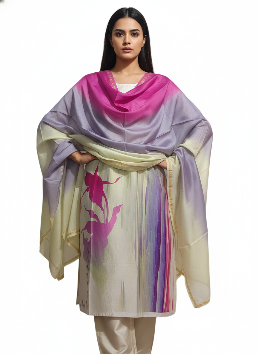 Semi Stitched Chanderi Casual Suitset