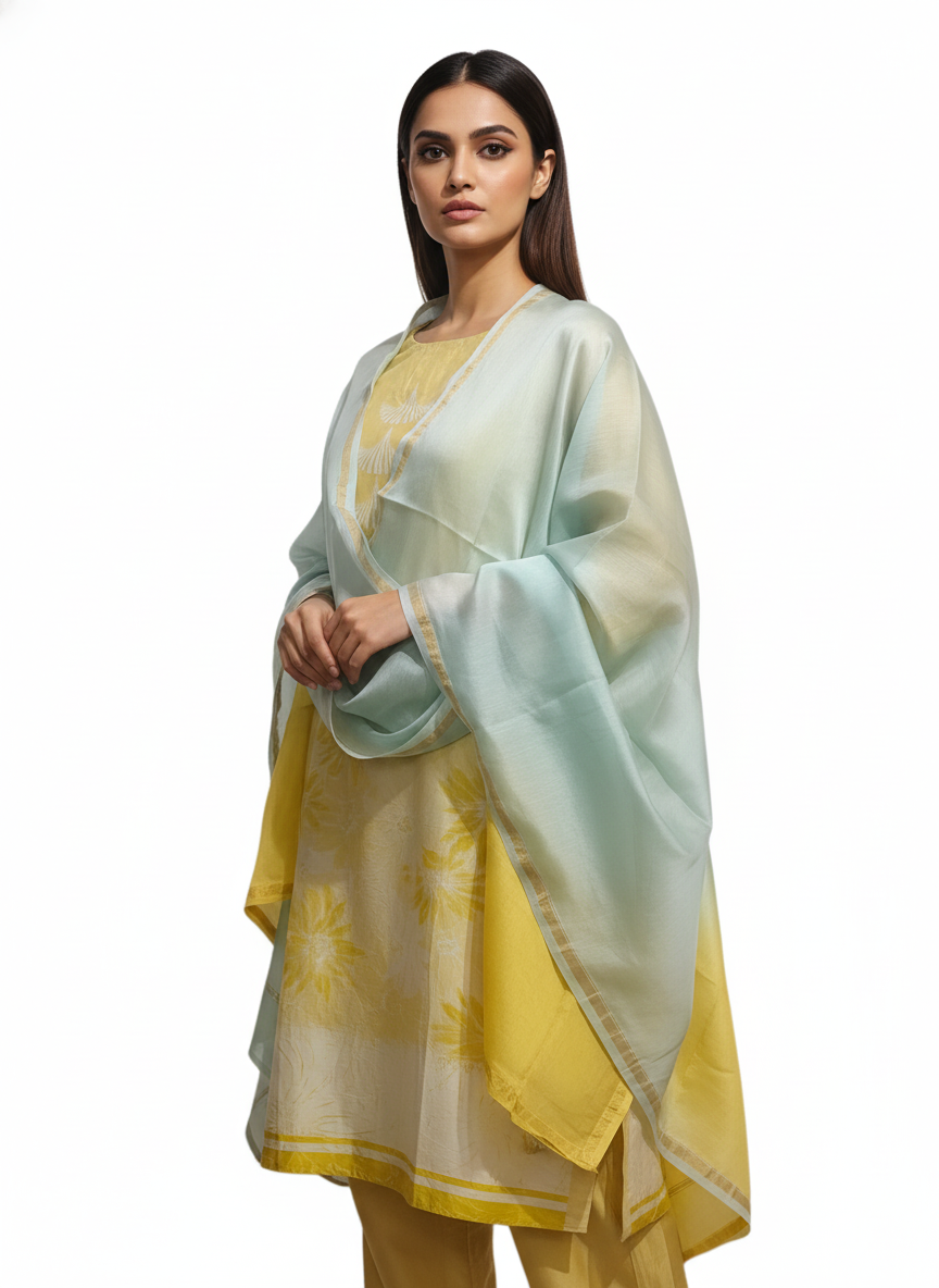 Semi Stitched Chanderi Casual Suitset