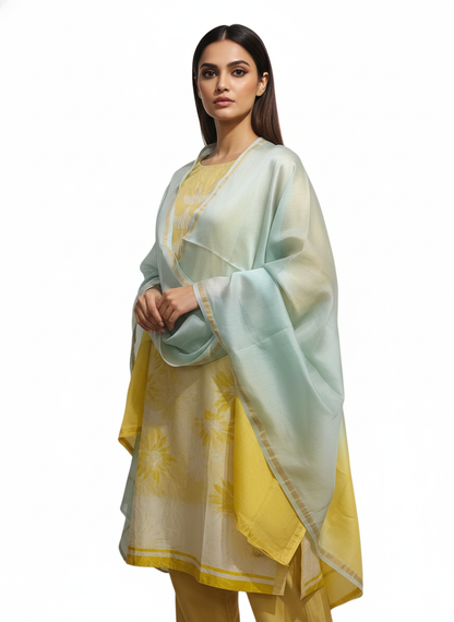 Semi Stitched Chanderi Casual Suitset