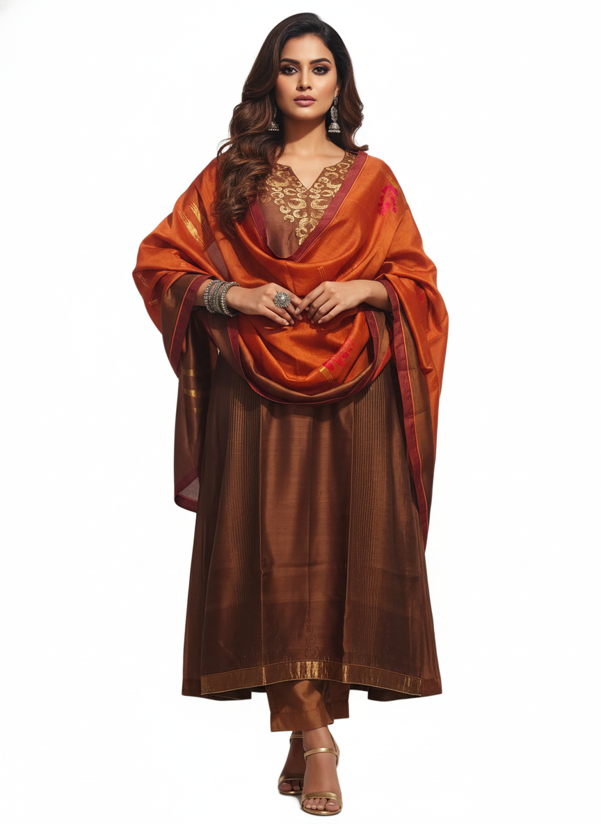 Semi Stitched Formal chanderi Suitset