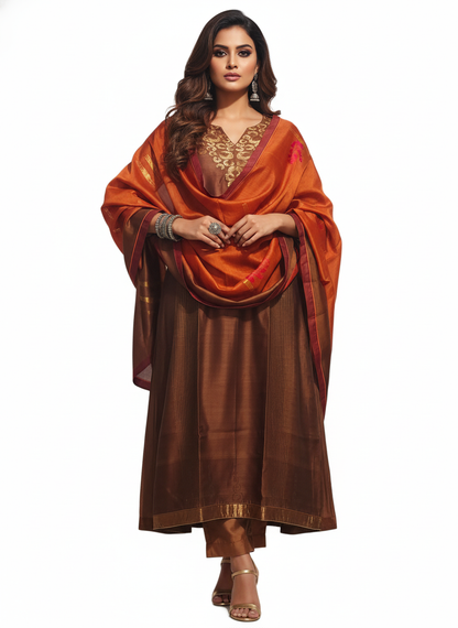 Semi Stitched Formal chanderi Suitset