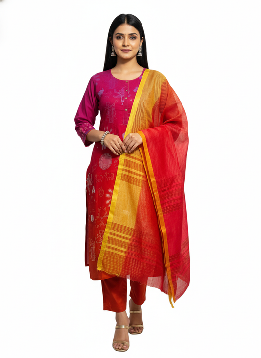 Semi Stitched Cotton modal Casual Suitset