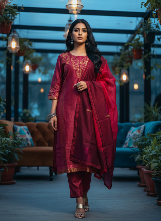 Semi Stitched Formal Chanderi Suitset