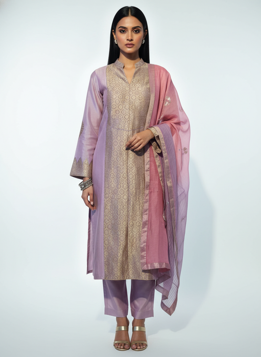 Semi Stitched Formal chanderi Suitset