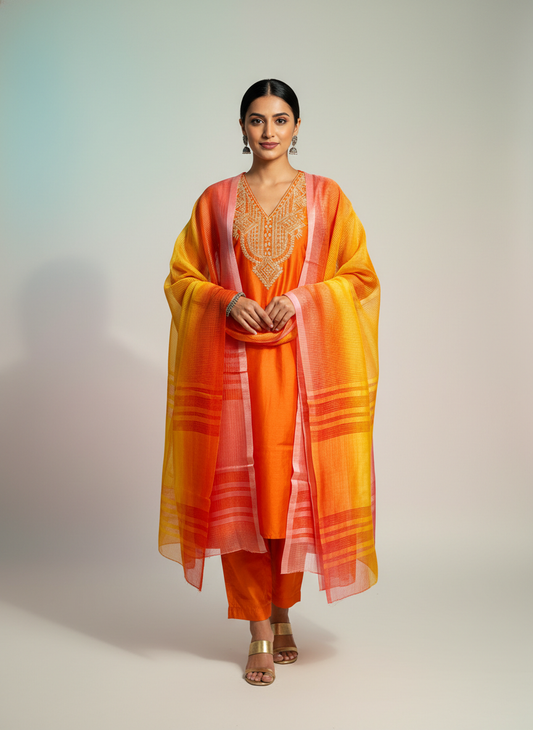 Semi Stitched formal Chanderi Suitset
