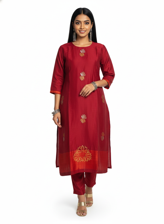 Semi Stitched Formal chanderi Kurta