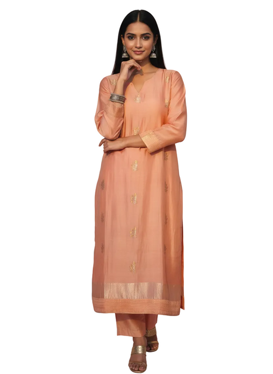 Semi Stitched Formal chanderi Kurta
