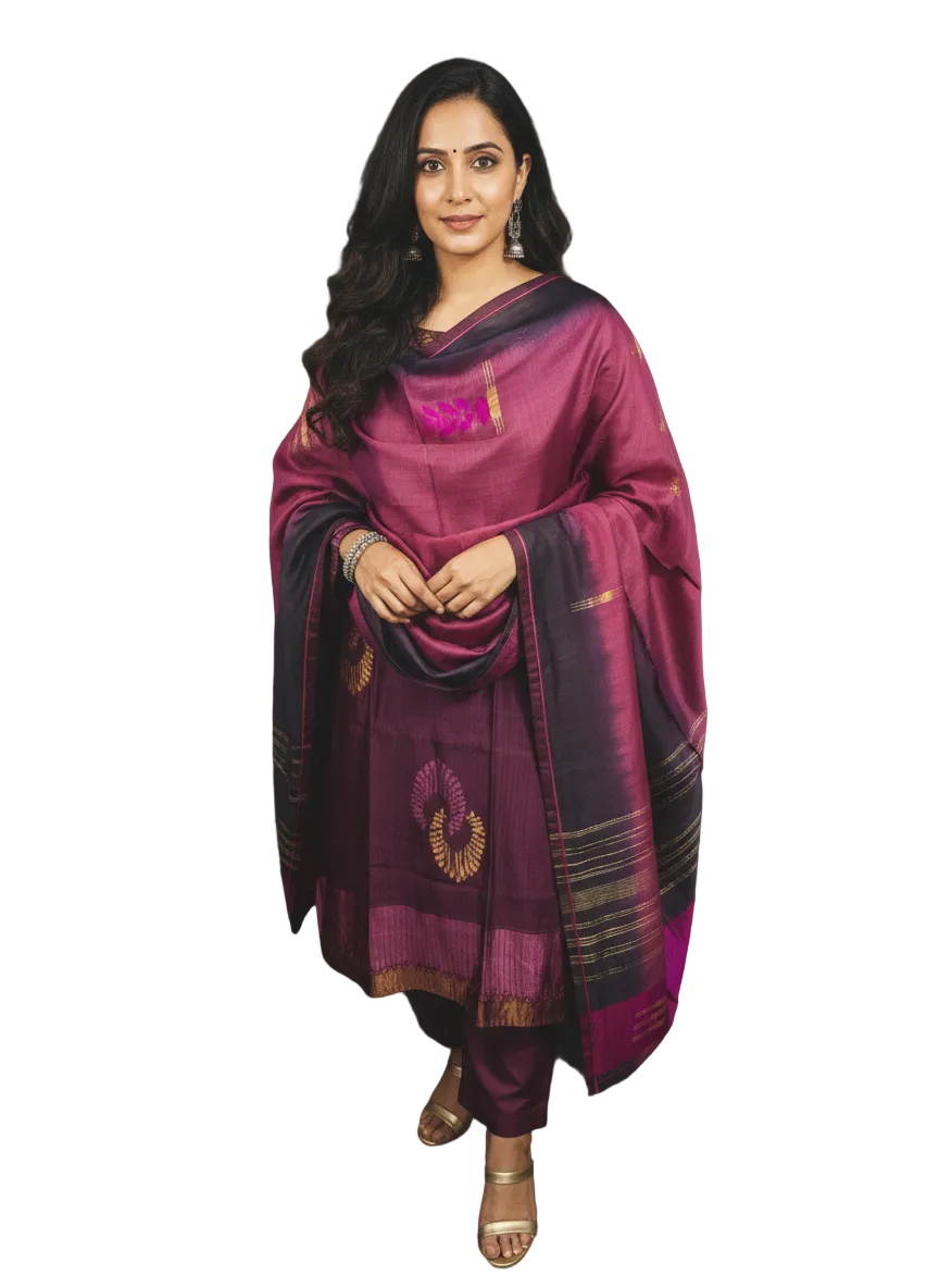 Semi Stitched Formal chanderi Suitset