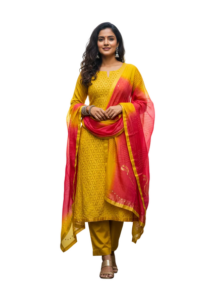 Semi Stitched Formal chanderi Suitset