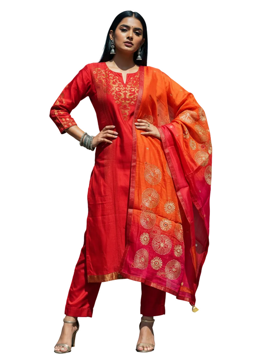 Semi Stitched Formal chanderi Suitset