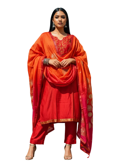 Semi Stitched Formal chanderi Suitset